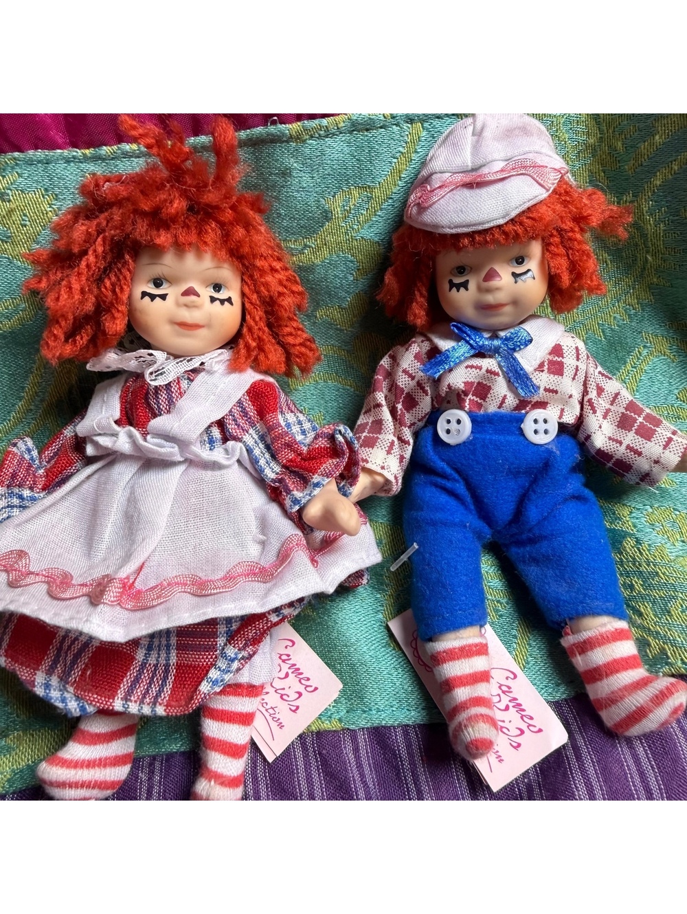 Vintage Raggedy Ann & Andy Mini Porcelain Dolls With Bench - Picture 3 of 6